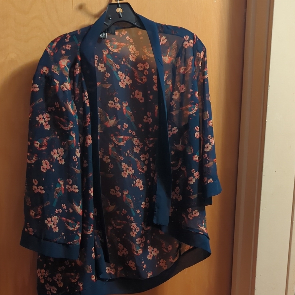 Issa London Navy Floral Sheer Blouse